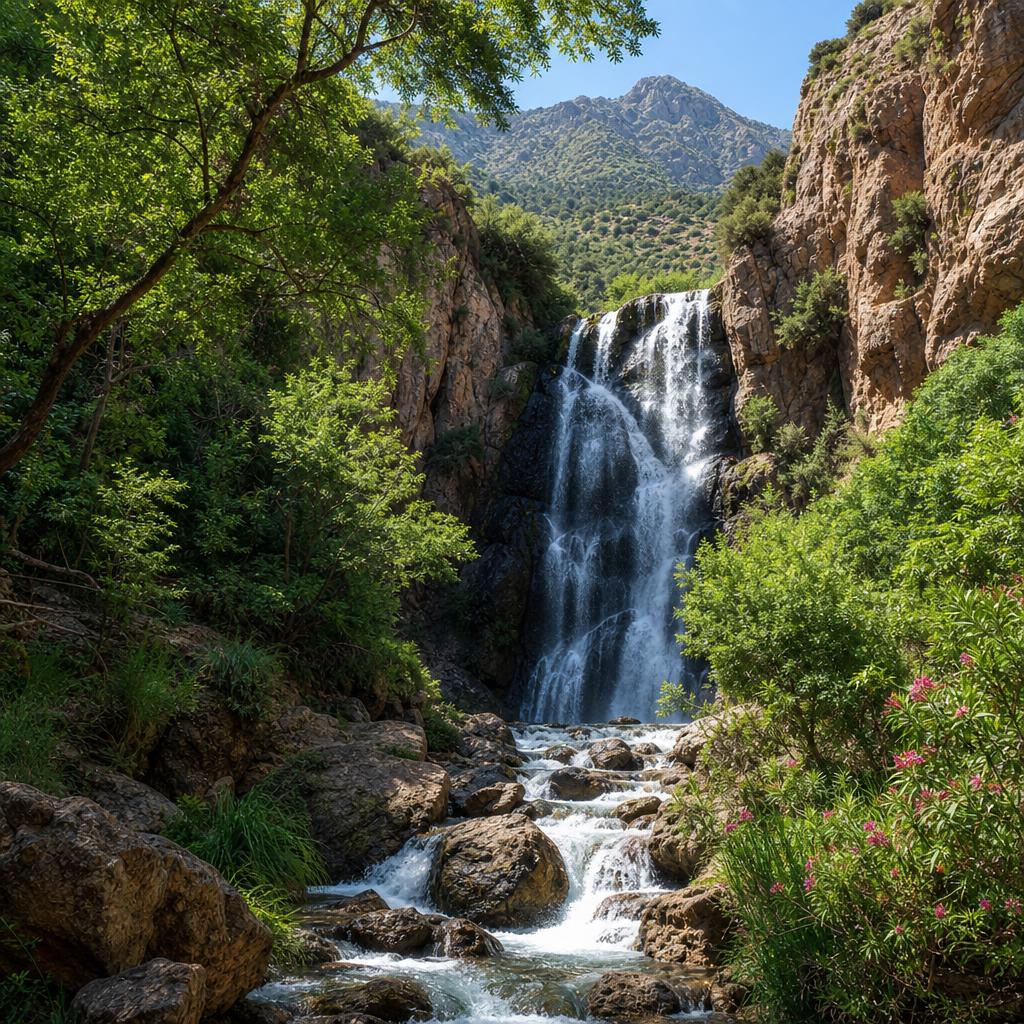 Hidden waterfall discovered on a guided trek near Azrou in Morocco's Middle Atlas